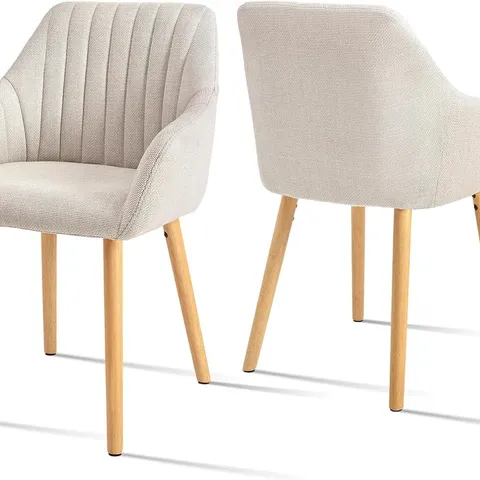 BOXED SET OF 2, MODERN KITCHEN CHAIRS WITH BACKREST & WOODEN LEGS - BEIGE