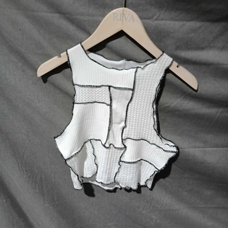 ZAFUL KIDS PATCHWORK SLEEVELESS TOP – WHITE, SIZE M