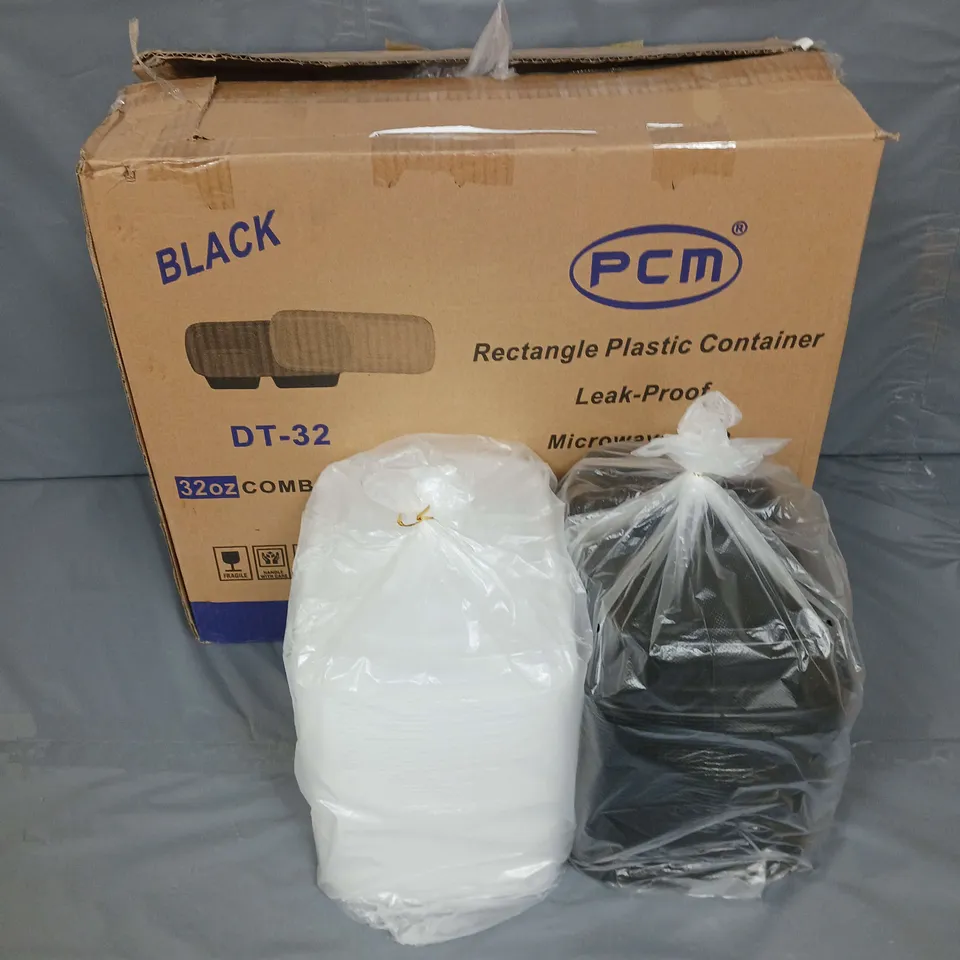 BOX OF APPROX 150 SETS MICROWAVE SAFE PLASTIC CONTAINERS 32OZ