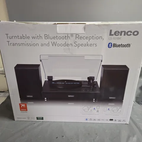 LENCO LS-10BK TURNTABLE WITH BLUETOOTH RECEPTION, TRANSMISSION AND WOODEN SPEAKERS