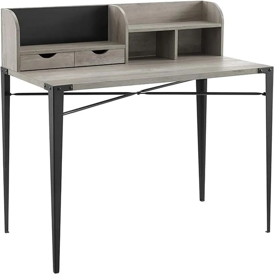 BRAND NEW BOXED WALKER EDISON GILFORD WOODEN LAPTOP DESK WITH HUTCH INDUSTRIAL IN GREY WASH (1 BOX)