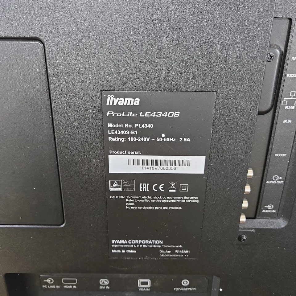 IIYAMA PROLITE LE4340S 43-INCH MONITOR – PL4340S-B1 - UNBOXED
