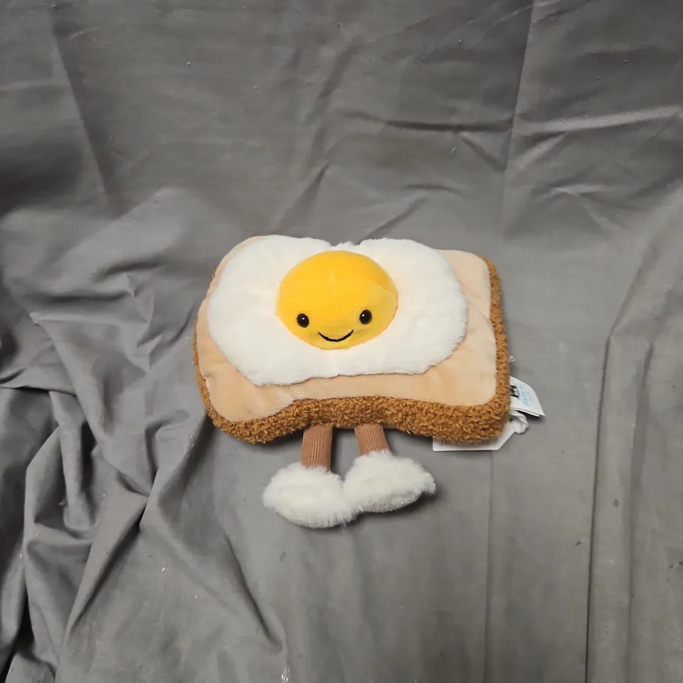JELLYCAT LONDON EGG-ON-TOAST PLUSH WITH BLUE DRAWSTRING BAG