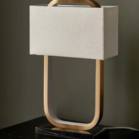 BOXED DANETTI SANZA NATURAL LINEN AND BRUSHED BRONZE TABLE LAMP