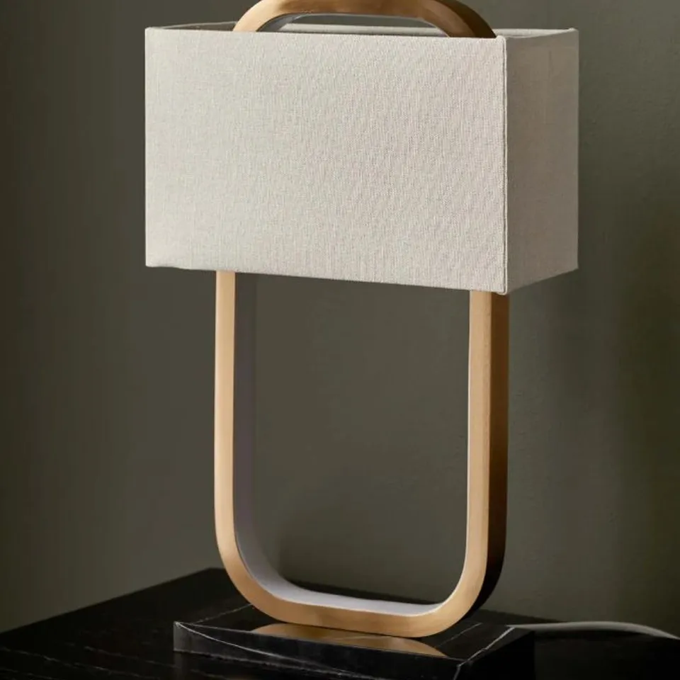 BOXED DANETTI SANZA NATURAL LINEN AND BRUSHED BRONZE TABLE LAMP