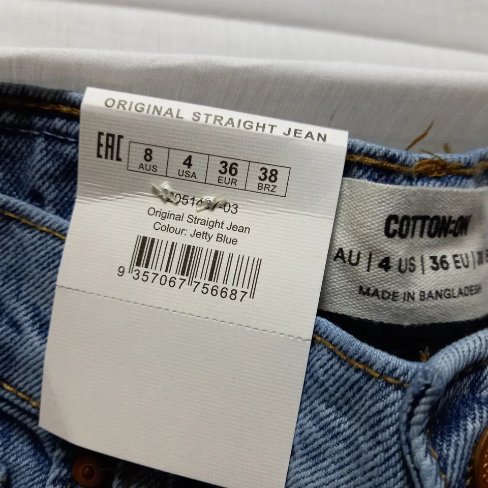 BOX OF APPROX 22 BRAND NEW COTTON:ON ORIGINAL STRAIGHT JEAN - JETTY BLUE SIZE AUS 8