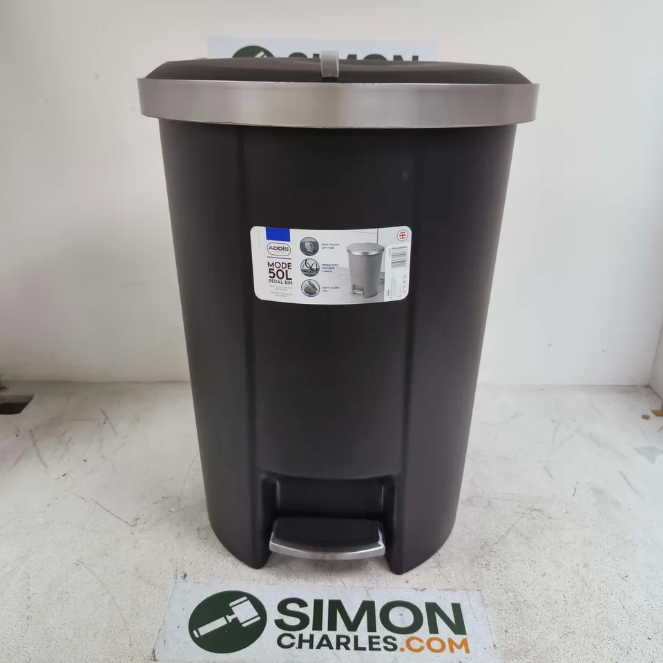ADDIS MODE 50LTR SEMI D SHAPE PLASTIC PEDAL BIN - BLACK - COLLECTION ONLY