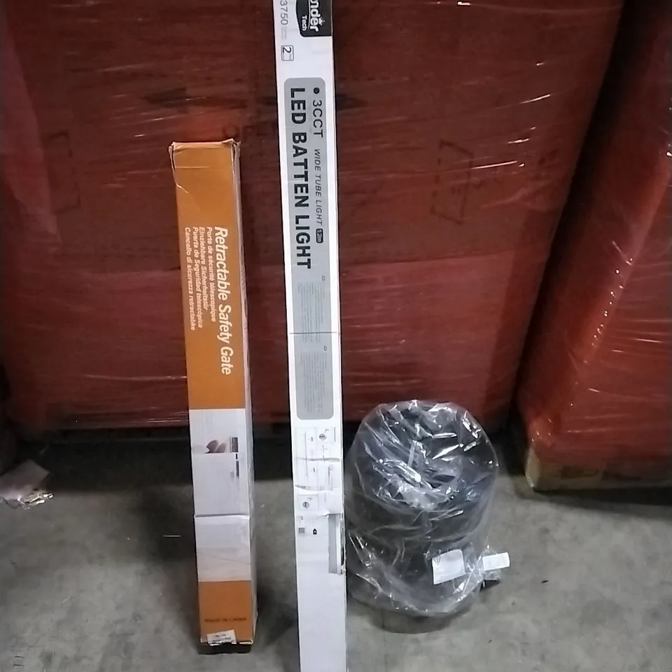 PALLET OF HOUSEHOLD ITEMS TO INCLUDE led batten light, plant pot, retractable safety gate and other assorted items...