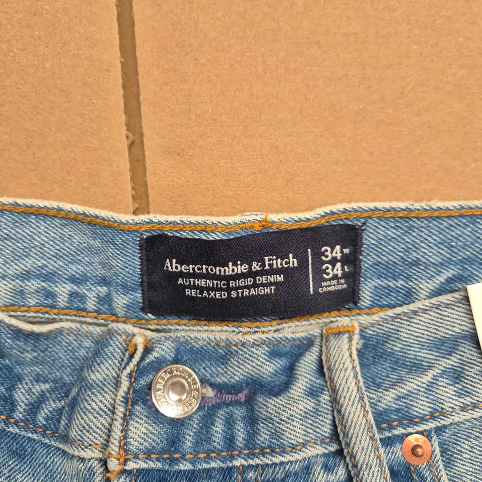 UK 34 ABERCROMBIE & FITCH AUTHENTIC RIGID DENIM RELAXED STRAIGHT JEANS (34W 34L)