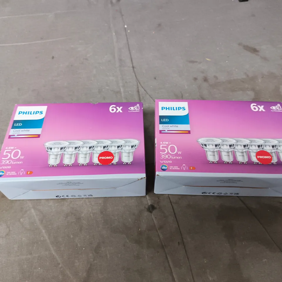 PHILIPS LED SPOTLIGHT BULBS – 6X GU10, COOL WHITE, 50W EQUIVALENT – 2 BOXES (12 BULBS)