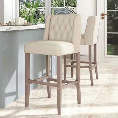 BOXED UPHOLSTERED 63cm COUNTER BAR STOOLS DINING CHAIRS SET OF 2 - BEIGE (1 BOX)