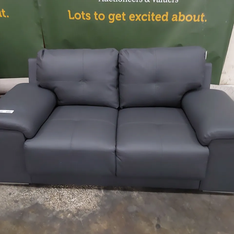 DESIGNER TWO SEATER SOFA GREY LEATHER 