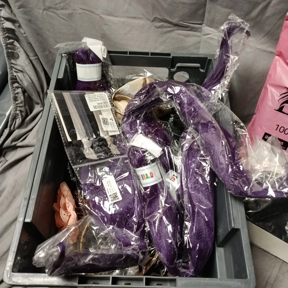 APPROXIMATELY 15 ASSORTED HAIR CARE PRODUCTS INCLUDING WIGS, BRAIDS AND HAIR TIES