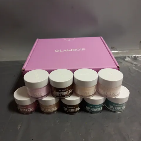 BOXED GLAMRDIP 9X18G DIP PERFECT NAIL POWDERS IN ASSORTED COLOURS