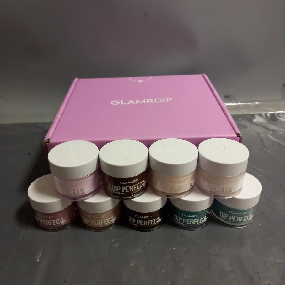 BOXED GLAMRDIP 9X18G DIP PERFECT NAIL POWDERS IN ASSORTED COLOURS