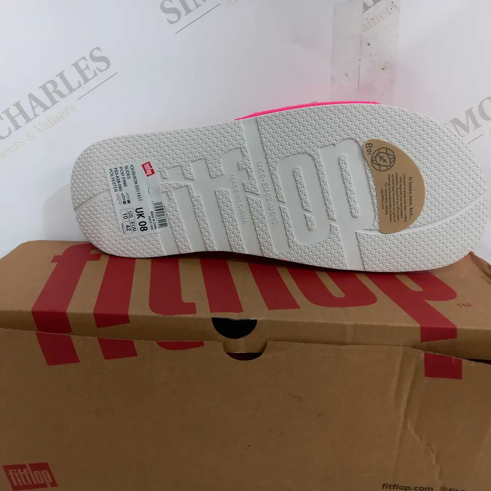 BOXED FITFLOP IQUSHION E01 FELT SLIDES IN PINK - UK 8