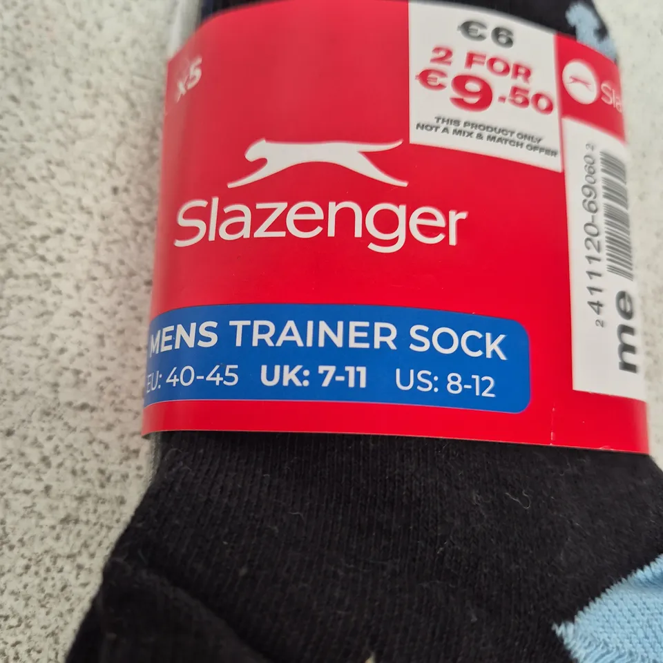 SLAZENGER MEN'S TRAINER SOCKS - 5 PACK, UK 7-11 (EU 40-45; US 8-12)