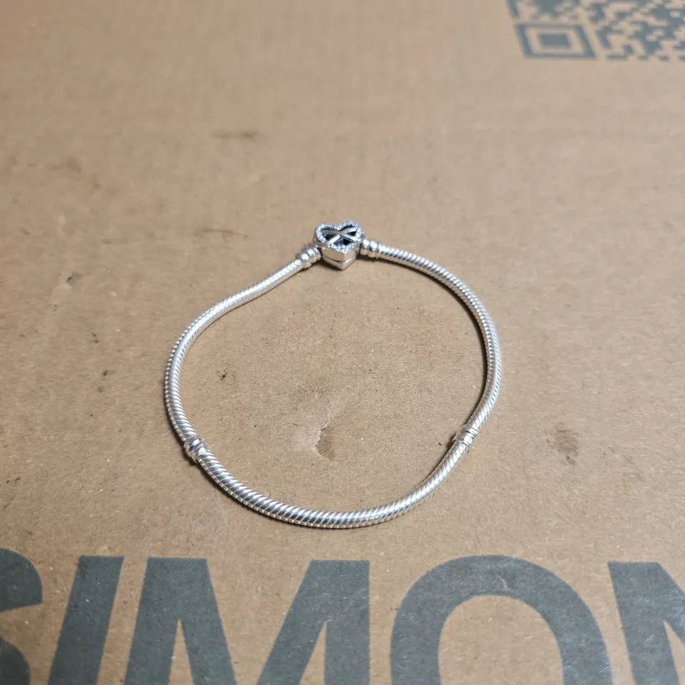 PANDORA BRACELET – SILVER TONE WITH HEART CLASP (BOXED)