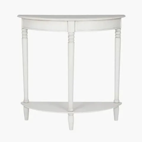 BOXED PACIFIC LIFESTYLE - HERITAGE ELIZABETH WHITE PINE WOOD HALF MOON CONSOLE TABLE