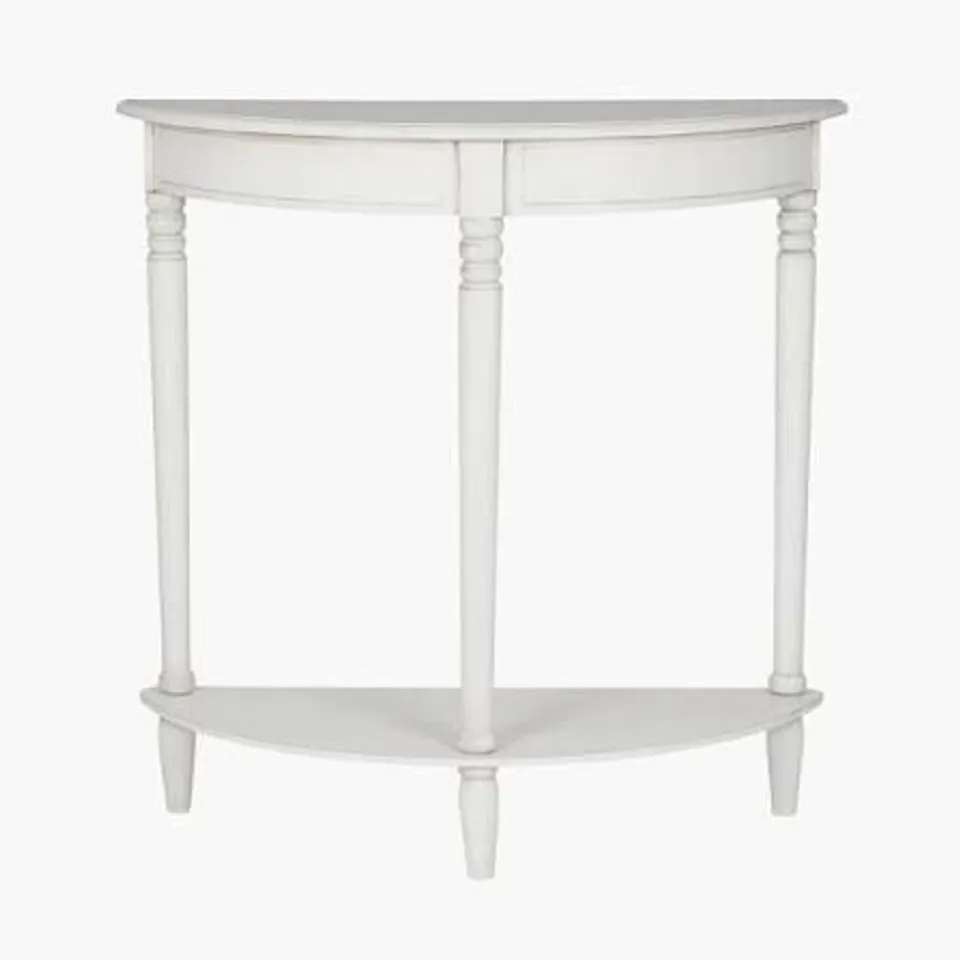 BOXED PACIFIC LIFESTYLE - HERITAGE ELIZABETH WHITE PINE WOOD HALF MOON CONSOLE TABLE