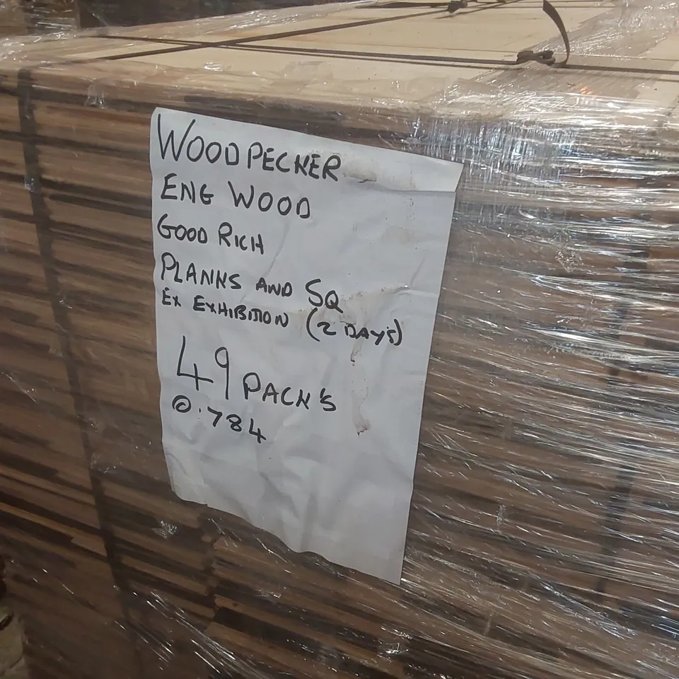 PALLET CONTAINING APPROXIMATELY 49x PACKS OF WOODPECKER ENGINEERED WOOD GOODRICH PLANKS & SQ FLOORING - 0.784M² PP