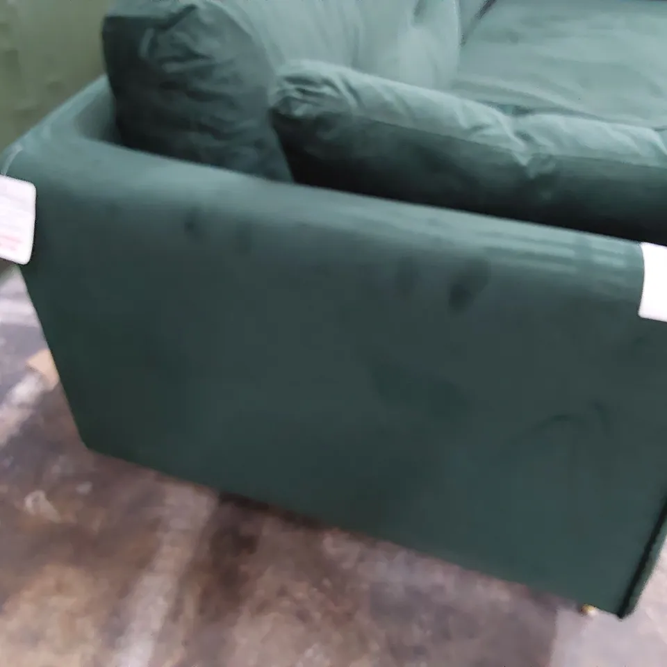 DESIGNER THREE SEATER SOFA GREEN PLUSH FABRIC 