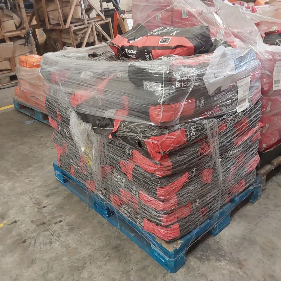 PALLET CONTAINING A LARGE QUANTITY OF CHARCOAL BRIQUETTE BAGS 