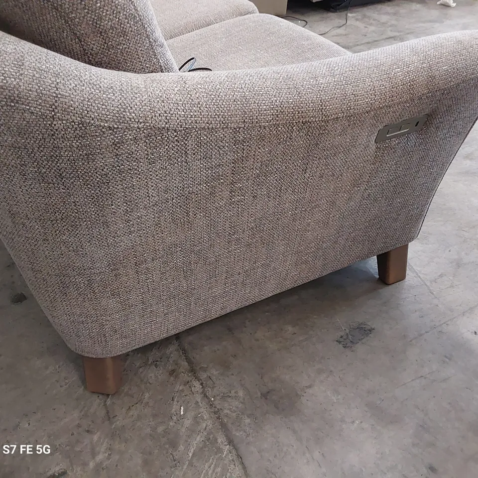 QUALITY BRITISH DESIGNER G PLAN HATTON FORMAL BACK POWER RECLINING THREE SEATER SOFA SEA EARTH FABRIC 