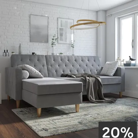 BOXED COSMOLIVING BY COSMOPOLITAN LIBERTY FABRIC SOFA BED CHAISE WITH STORAGE - GREY (2 BOXES)