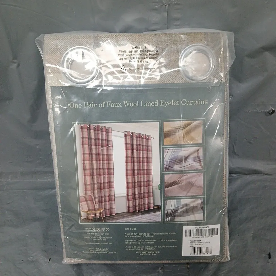 HOME CURTAINS WARRINGTON BLACKOUT LINED CURTAINS GREY 90X90"