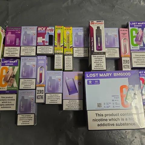 APPROXIMATELY 40 ASSORTED E-CIGARETTE PRODUCTS TO INCLUDE - LOST MARY AND RIOT CONNEX