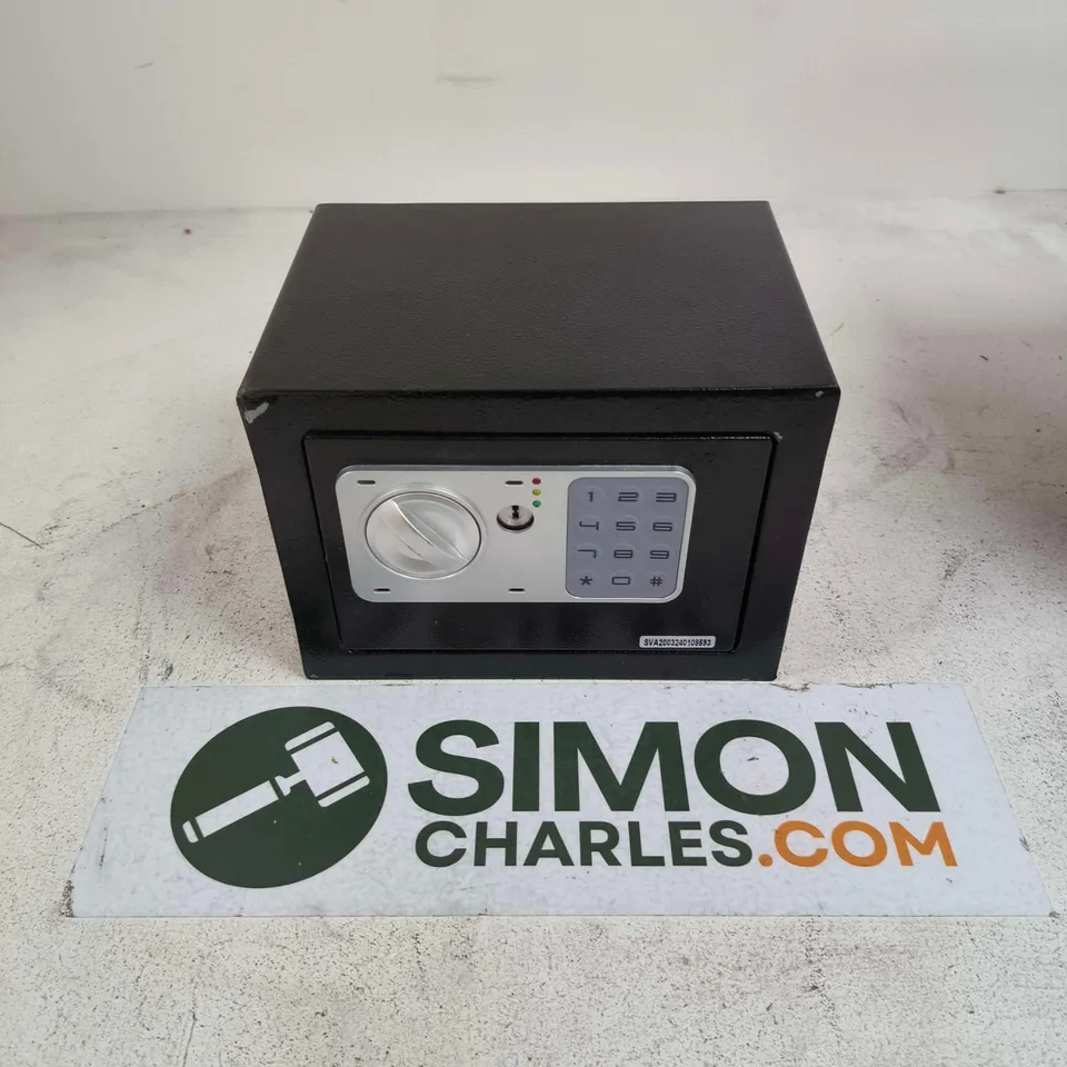 SMALL BLACK HOME SAFE WITH KEYPAD AND COMBINATION DIAL