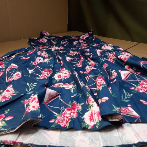 DESIGNER TEAL/LARGE FLORAL PRINT TEA DRESS
