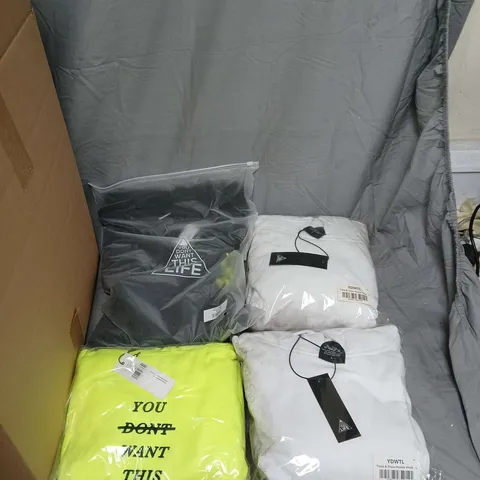 NEON YELLOW HOODIE WITH YOU DONT WANT THIS LIFE SLOGAN – NEW WITH TAGS VARIOUS SIZES BOX OF APPROXIMATELY ITEMS 