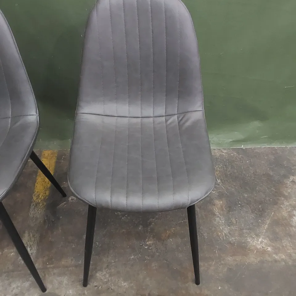 SET OF 4 BROOKLYN VINTAGE GREY LEATHER DINING CHAIRS WITH BLACK LEGS 