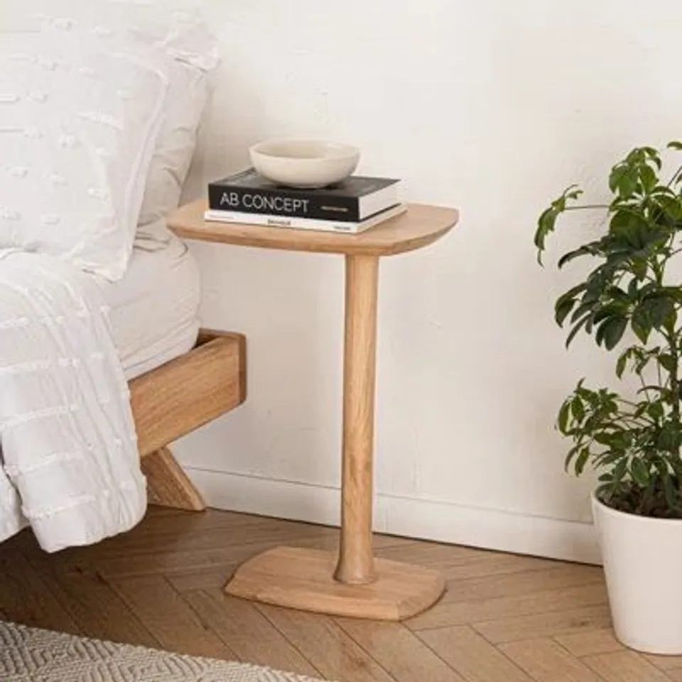 BOXED ANAVIHANAS SOLID WOOD C SHAPED PEDESTAL SIDE TABLE