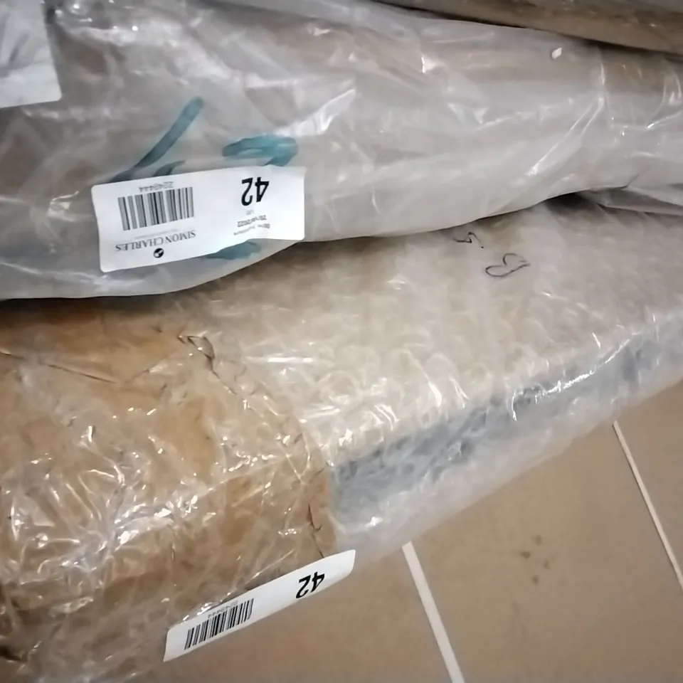 WRAPPED DOUBLE HEADBOARD WITH A BED BASE IN OCHRE . NO SLATS (2 PARTS)