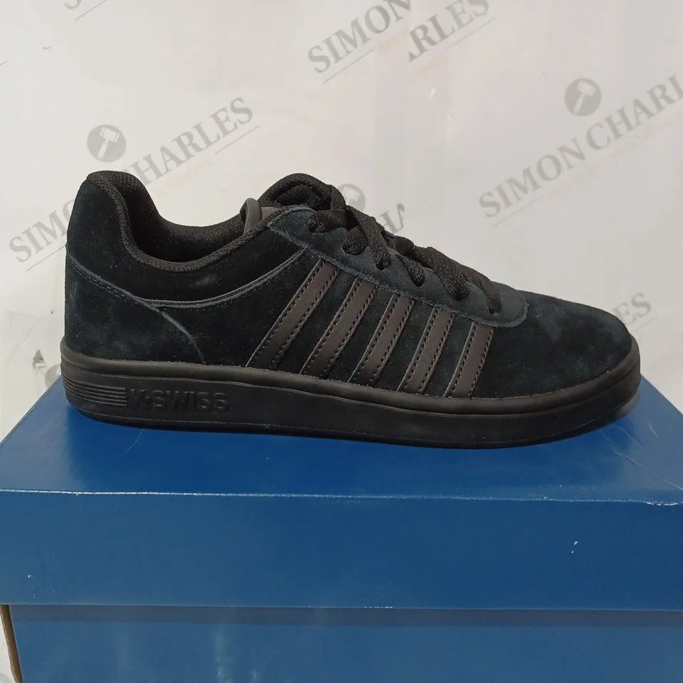 BOXED K SWISS COURT CHESTNUT BLACK MENS TRAINERS - 