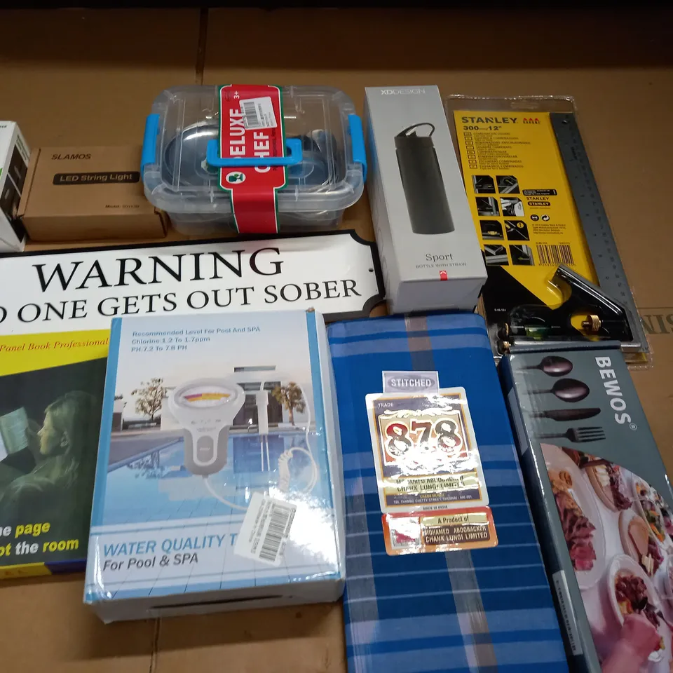LO TOF 10 ASSORTED HOUSEHOLD ITEMS TO INCLUDE LED STRING LIGHTS AND STANLEY COMBINATION SQUARE
