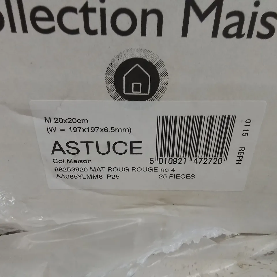 PALLET TO CONTAIN APPROX. 96 X PACKS OF JOHNSON BRAND NEW ASTUCE COLLECTION MAISON TILES IN MAT ROUG ROUGE - 25 TILES PER PACK // TILE SIZE: 197 X 197 X 6.5mm