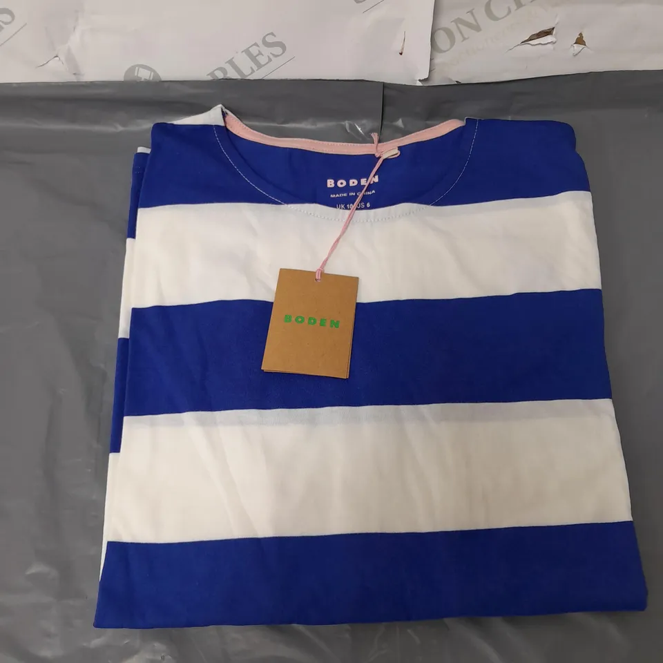 BODEN LADIES BLUE AND WHITE STRIPED LONG SLEEVED TOP SIZE 10