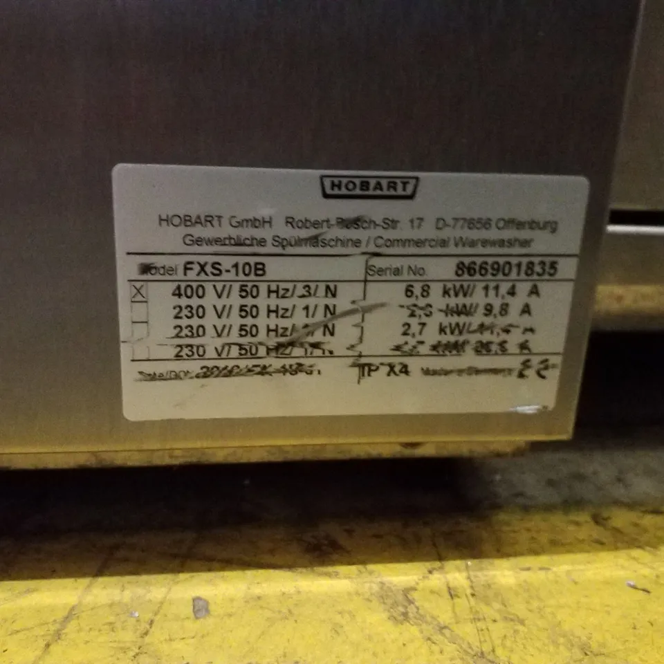 HOBART FXS-10B 18 PLATE UNDERCOUNTER DISHWASHER