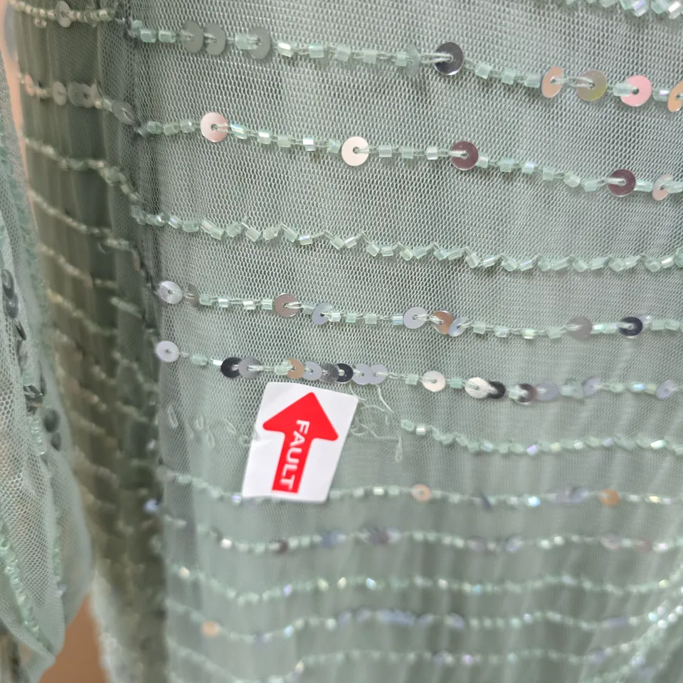 KALEIDOSCOPE SAGE GREEN SEQUINED MAXI DRESS SIZE 12