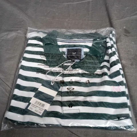 CREW CLOTHING STRIPED PIQUE POLO SHIRT – MEN'S, WHITE & GREEN STRIPES – UK XXL