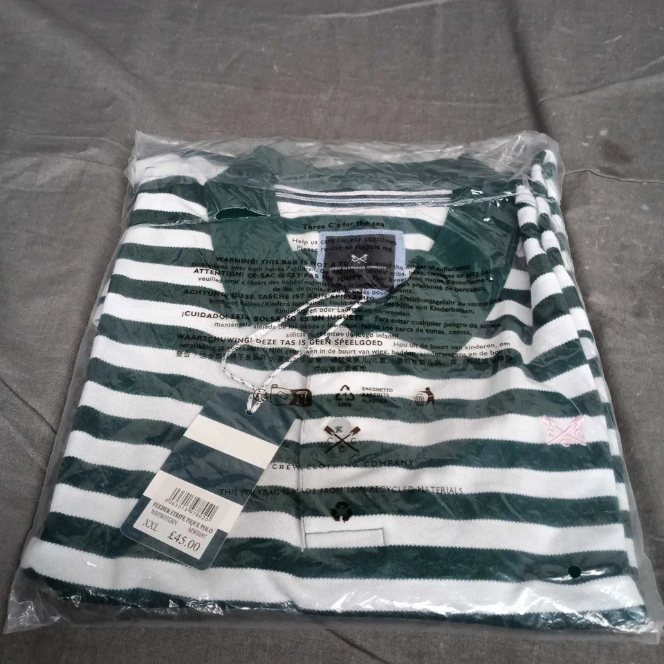 CREW CLOTHING STRIPED PIQUE POLO SHIRT – MEN'S, WHITE & GREEN STRIPES – UK XXL