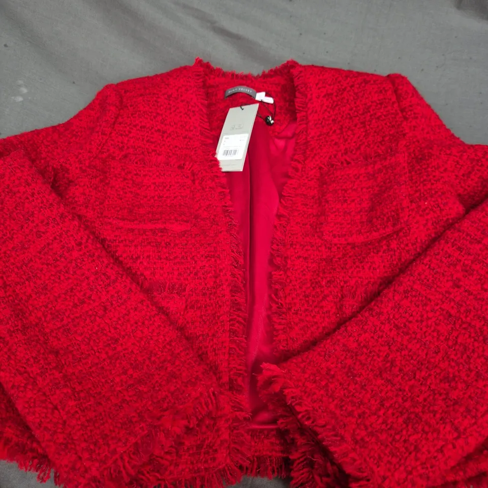 MINT VELVET RED WOOL RICH BOUCLE JACKET - SMALL