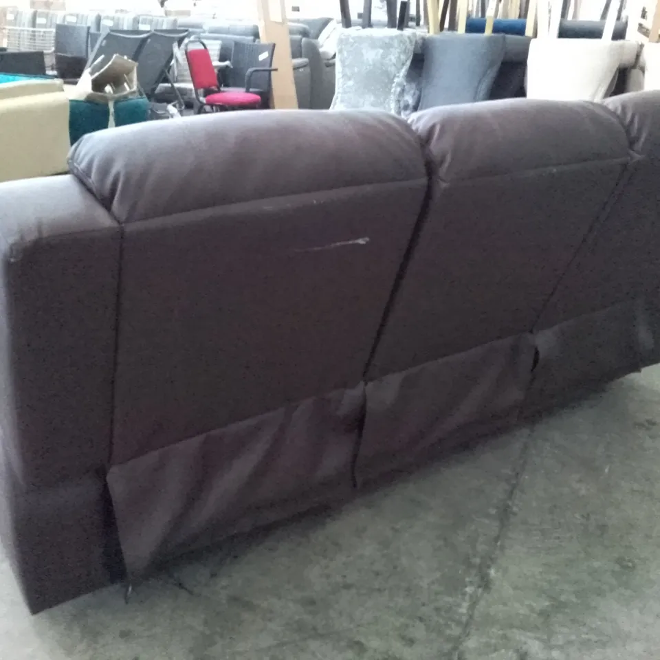 QUALITY DESIGNER CHICAGO 3 SEATER MANUAL RECLINER SOFA - DARK BROWN LEATHER