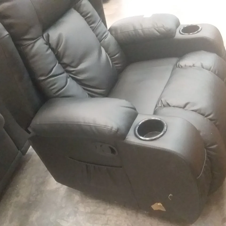DESIGNER BLACK FAUX LEATHER POWER RECLINING ARMCHAIR 