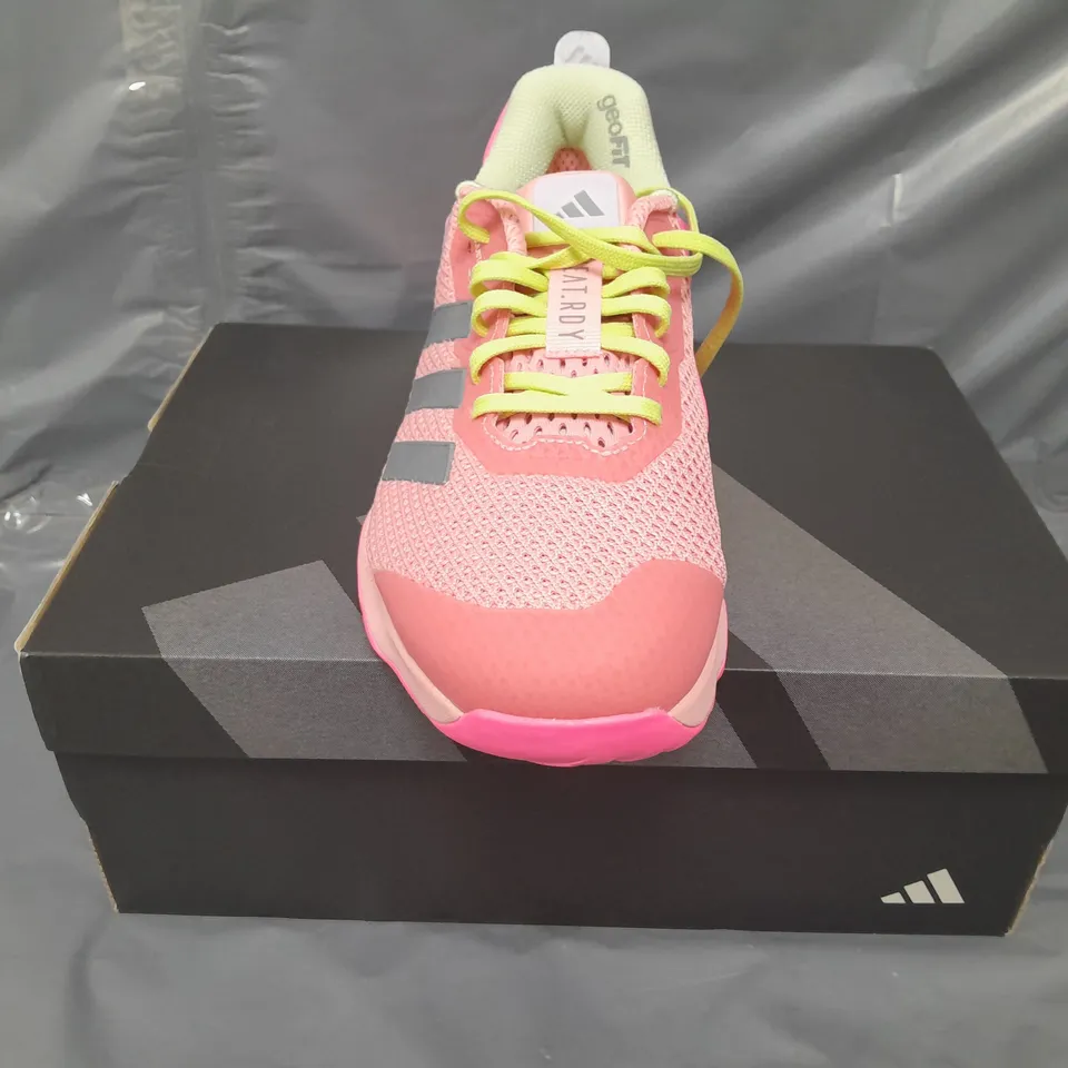 BOXED PAIR OF ADIDAS DROPSET 3 TRAINERS IN PINK MULTI UK SIZE 7