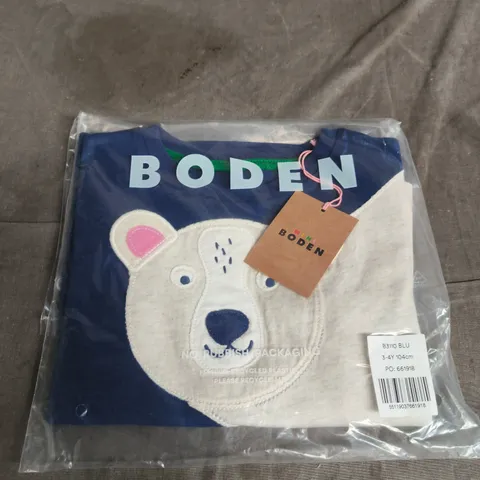 FUN APPLIQUÉ T-SHIRT-BLUE MARL POLAR BEAR | BODEN UK SIZE 3-4 YR